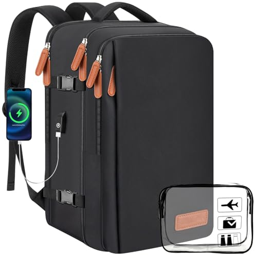 ASENTER Zaino da Viaggio 45x36x20 per Easyjet, Bagaglio a Mano Aereo 30L, Zaino Porta PC 15.6 Pollici Impermeabile con Scomparto Bagnato, Borsa da Cabina Antifurto per Uomo Donna Lavoro e Scuola, Nero