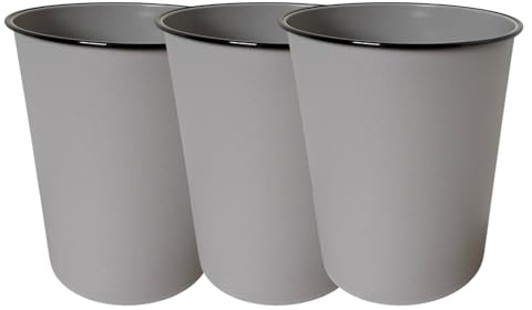 EDS Round Waste Paper Bin |Modern Chequered Design| Lightweight Sturdy Plastic 5L Waste Paper Basket | Small Waste Bin For Bedroom, Lounge, Office And Desk (PACK OF 3, GREY)