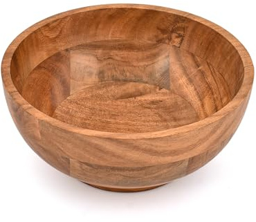 EDHAS Insalatiera in legno di acacia, grande ciotola rotonda per servire insalate, frutta e snack per cena, feste e uso quotidiano (25,4 x 25,4 x 10,2 cm)