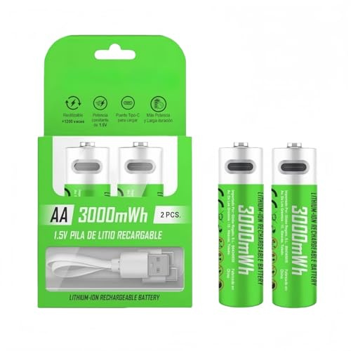 RAYPOW 4 Pilas AA Recargables de Litio 1.5V 3000mWh con Puerto USB-C, Pack2, Carga Rápida, Reutilizables mas de 1200 Veces, Potencia Constante para Mandos, Juguetes y Dispositivos del Hogar