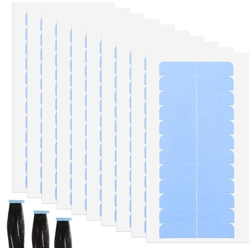 Larrel 10 hojas/120 unidades de cinta adhesiva, 4 tiras adhesivas de 0,8 cm, transparentes, resistentes al agua, de repuesto, para extensiones de cabello humano