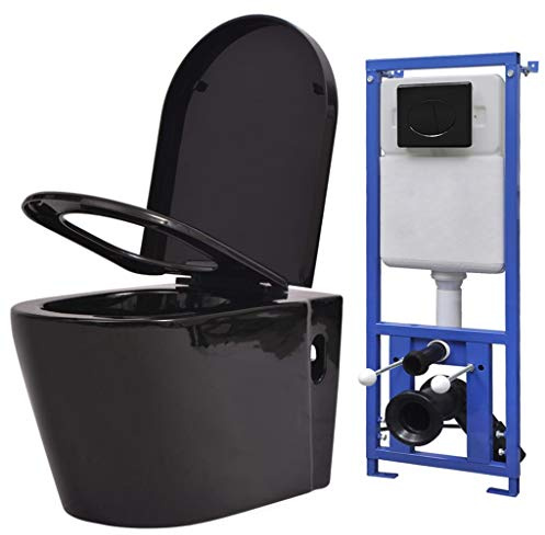 WC sospeso con cassetta di risciacquo a incasso in ceramica nera soft close sedile doppio risciacquo a parete WC per bagno ospiti WC ristrutturazione ristrutturazione isolamento acustico completo