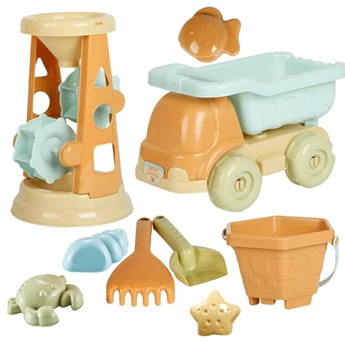 Set di Giocattoli da Sabbia | di giochi da vacanza al mare | Set con Secchio e Giocattoli di Sabbia - Per Nipoti, Figli e Figlie, Ragazzi e Ragazze, All'aperto, Vacanze, Viaggi, Giardino
