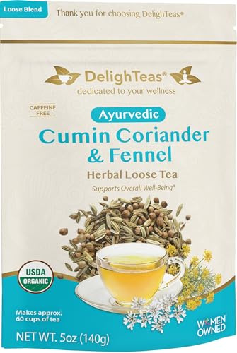 DelighTeas Organic Digest & Detox CCF Tea | Ayurvedic Cumin, Coriander, Fennel Loose Leaf Tea for Digestion, Detox Cleanse | USDA Organic, Non-GMO, Caffeine Free, Sugar Free | 60 Servings, 5 oz.