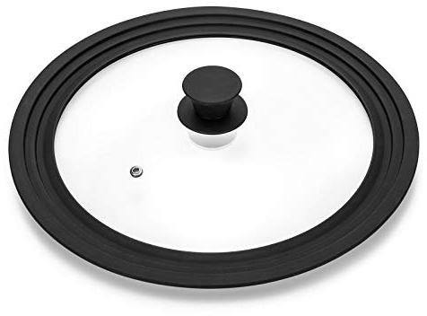 Universal Lid for Pots,Pans and Skillets - Tempered Glass with Heat Resistant Silicone Rim Fits 10.5, 11 and 12 Diameter Cookware ,Black