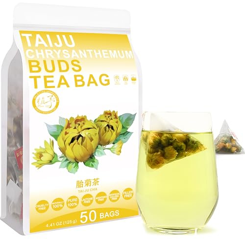 Plant Gift Juhua Tai Ju, 125g/4.4oz (2.5g*50bags), Sacchetti di tè | Naturale. 100% Puro. Senza additivi. Gemme di Juhua essiccate, aroma delicato. Caldo o freddo. 50 bustine. Also: Taiju Tea.