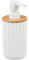 Relaxdays Dispensador Jabón Líquido, Dosificador Redondo y Moderno, Bambú y Plástico, 1 ud., 17 x 7,5 cm, Blanco-Marrón
