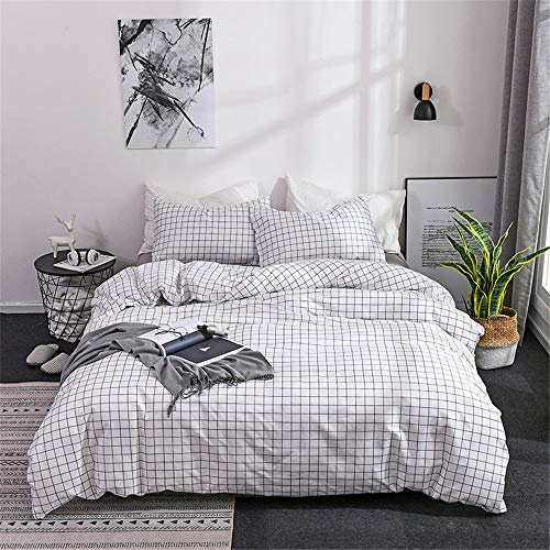 Odot Bettwäsche Set 2/3tlg, Bedding Geometrisches Gestreifter Bedrucktes Mikrofaser Atmungsaktive Bequem Weich Haltbar Reißverschluss Bettbezug Kissenbezug (Weißes Plaid,135x200cm(2pc))