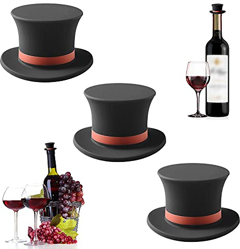 Sunnyac Wine Stoppers, Funny and Reusable Silicone Bottle Caps, Decorative Wine Sealer Preserver Accessory Set for Christmas Holiday, Pack of 3 (Black)