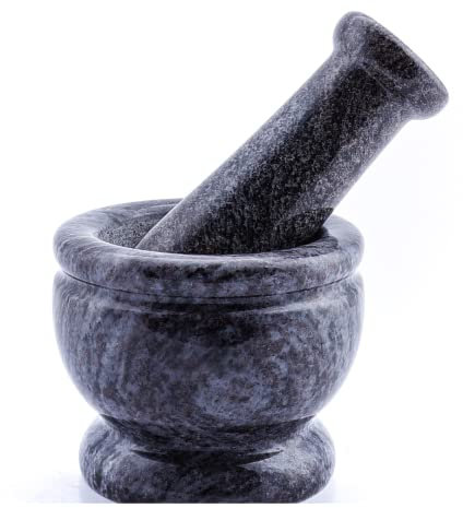 Kipiq Authentischer Granit (grau) Mörser und Stößel mit kratzfestem Pad/Khalbatta Imam/Ural/Kallu/Idi Kal/Rokali Banda/Kutni/Gewürzmühle/Ural Kharad Kutni für Küche Gewürzmixer Mühle