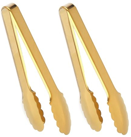 IAXSEE 2 Pack Gold Serving Tongs Gold Serving Utensils Salad Tongs Buffet Tongs Non-slip & Easy Grip Stainless Steel Gold Plated Buffet Serving Tongs, Salad, Ice, Oven (9.5 Inch) (Gold)