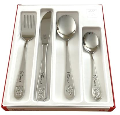 Regalo Grabado - Couverts pour Enfants Personnalisés | + de 3 Ans | Acier Inoxydable 18/10 | Gravure Permanente Nom et Date | Cadeau de Baptême, Anniversaire | (Bino)
