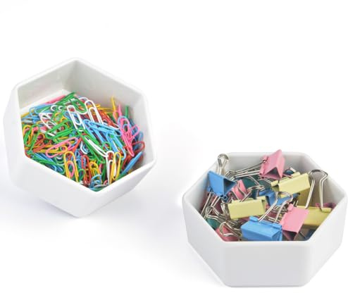 Resin Paper Clip & Binder Clip Dispenser for Home Office & School, Push Pin & Paper Clamp Holder for Desk, Work Desk Accessories Organizer, 2 Pack, White