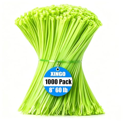 XINGO Confezione da 1000 Verde Mela Fascette plastica di Qualità per Uso Industriale, 200 mm x 4,8mm, Fascette in Plastica Regolabili Multiuso per Uso Interno ed Esterno