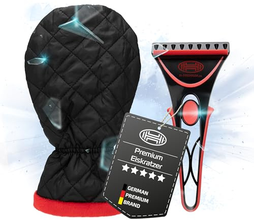 HEYNER® Eiskratzer mit Handschuh & 10 cm ABS-Klinge | Eisschaber, gefütterter Handschuh mit Fleece-Innenfutter, Stepnaht und Gummizug, Autozubehör