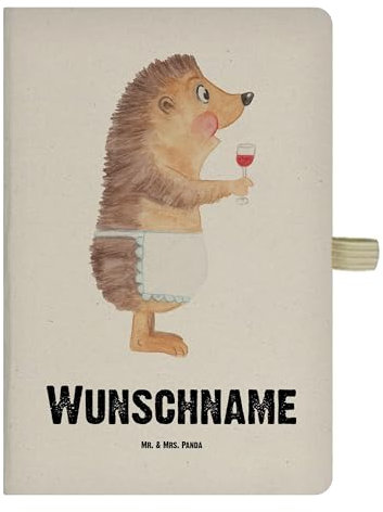 Mr. & Mrs. Panda DIN A4 Personalisiertes Notizbuch Igel Wein - Personalisierte Geschenke, Notizheft Mit Wunschtext, Büro Gravur, Stoffeinband Und, trinken, Spruch, Weinglas, Rotwein, Stoff Namen