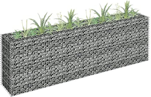 WIFESE Panier de Gabion Acier Galvanisé 180x30x60 cm Argenté Lit Surélevé à Gabion Stabilité Supplémentaire Parterre de Plantes Fleurs Mur de Soutènemen Cage de Gabion Robuste Facile à Assembler