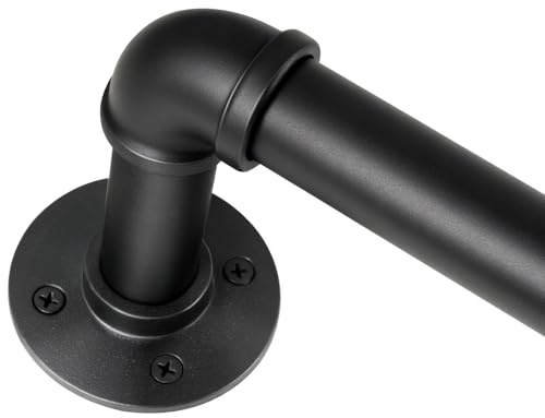 SOMINS 1 Inch Curtain Rods for Windows 66 to 120, Outdoor Industrial Adjustable Blackout Curtain Rod, Indoor Heavy Duty Wrap Around Drapery Pole, Black, 66-120