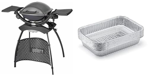 WEBER Barbecue électrique Weber Q 1400 Stand Electric Grill & 6415 Lèchefrites Barquette Aluminium - Lot de 10