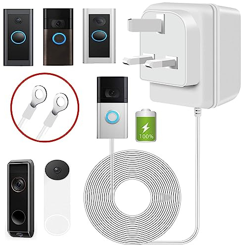 Xzgm Video Doorbell Power Adapter, 24V 500MA Doorbell Transformer,for Most Versions of Ring Doorbell and Thermostat (10M extension cable White)