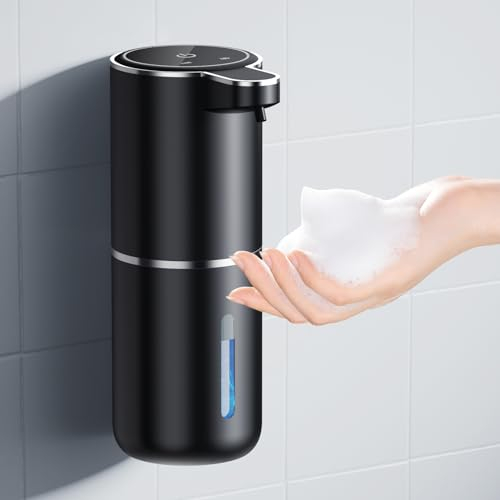 Amyzavls Automatic Soap Foaming Dispenser, 380ml Wall Mount Touchless 4 Gear Adjustable Electric Soap Dispenser, USB Rechargeable with Infrared Motion Sensor for Bathroom, Kitchen, Office