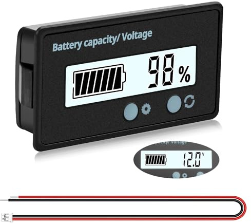 VooGenzek Battery Capacity Voltmeter Meter Monitor, Lead-acid Lithium Li-ion Battery Capacity Meter Voltage Tester, LCD Display DC 12V 24V 36V 48V 60V 72V Battery Meter (White Light)
