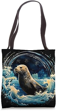 Seal Sea Lion Jumping Ocean Waves Sea Lion Art Design Tote Bag