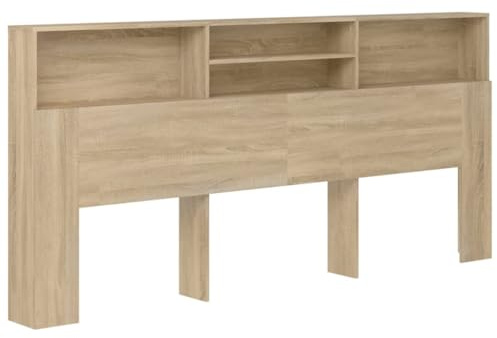 vidaXL Bett Kopfteil mit Ablagen und Regal - Wand-Kopfteil mit Bücherregal - Betthaupt in Sonoma-Eiche, 220x19x103,5cm