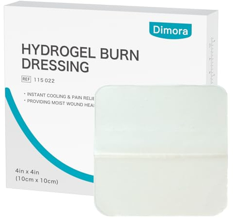 Dimora Hydrogel Burn and Wound Dressing 4 x 4 - Hydrogel Nipple Pads Instant Cooling Relief for Minor Burns & Wounds, Soothing Moist Burn Pads for 1st-2nd Degree Burns, Cuts, Abrasions, (10 Count)