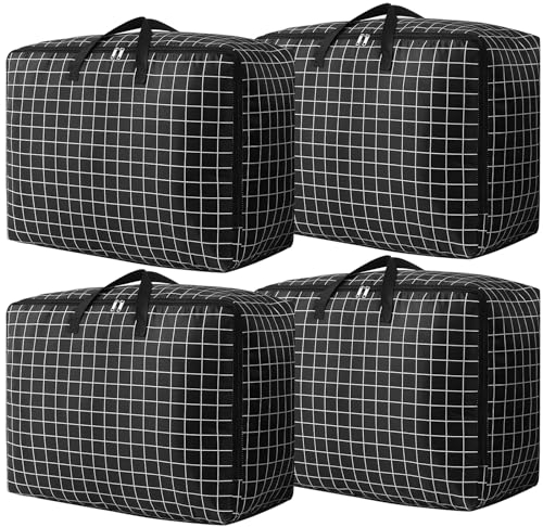 4 Pcs 105L Large Storage Bag, Extra Large Moving Bag with Zips for Clothes Bedding Duvet Quilt Blankets Waterproof Moving Totes Christmas Storage Containers