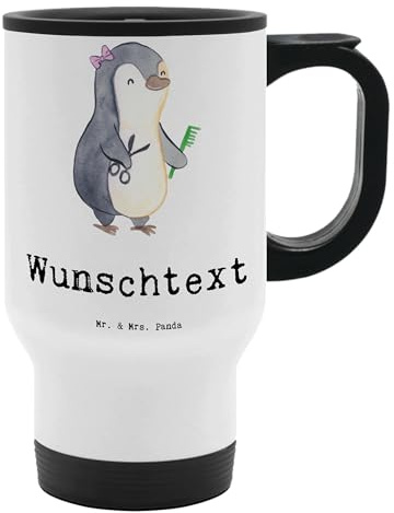 Mr. & Mrs. Panda Kaffeebecher To Go personalisiert Friseurin Herz - Personalisierte Geschenke, Tasse Bedrucken, Becher, Lustig, Personalisierter Thermobecher, Spruch, personalisieren, Frisörbesuch