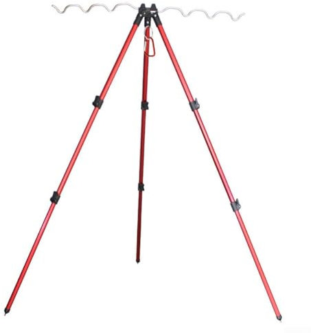 Supporto per canna da pesca in alluminio, treppiede pieghevole, può contenere fino a 7 canne, gambe regolabili per la pesca, design durevole e pratico (B rosso)
