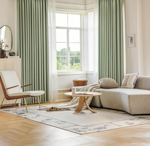 Ayoiow Verdunkelungsvorhänge Wohnzimmer, Thermovorhang Hitzeschutz Mit Ösen, Chenille Vorhänge Blickdicht 2 Stück, Grün, 102X214CM