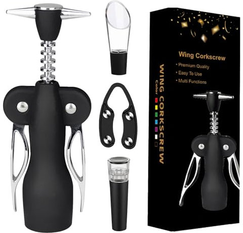 Sacacorchos, abrelatas - 4 piezas abridor de botellas para tapones | Abrebotellas de vino de corcho resistente, abridor de botellas de sacacorchos de alas para hombres, mujeres, amantes del vino
