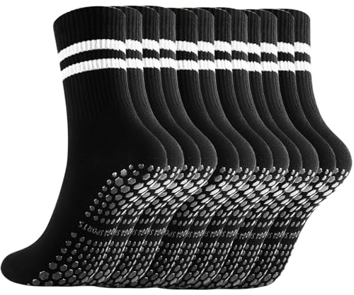 Gendewiner Calzini antiscivolo per yoga e pilates, per donne e uomini, antiscivolo, per balletto, ospedale, danza, trampolino, sbarra, O_6 paia-Nero, 3-10