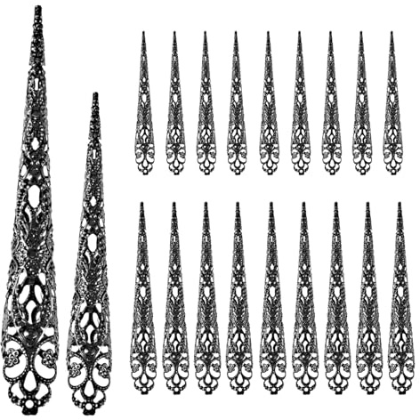 20 PCS Anillos de Uñas para Halloween, Falsas de Punta de Dedo de Disfraz de Reina Antigua, Garra para Decorativas de Vampiro Mujeres Cosplay Drama Danza Rendimiento