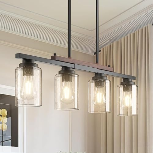 HvKvHvY Schwarze moderne Deckenleuchten,E27 Bauernhaus Deckenleuchten Wohnzimmer 80W Metall Glas Industrielle Lampenschirme Decke Für Kücheninsel Schlafzimmer Esszimmer Flur,4 Licht Keine Birne