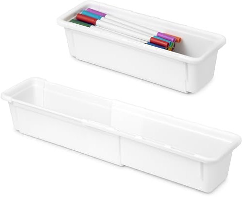 QIWODE Schubladen Organizer Verstellbar, Schubladenbox Kunststoff für Küche, Büro, Sortierboxen Schubladen für Werkzeug, Besteck, Schminke, Schreibwaren, Weiß(2 Stück)