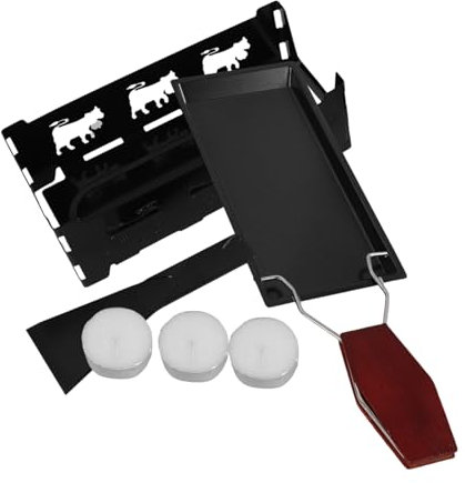 BESPORTBLE Portable Raclette Table Grill Kit with Non-Stick Foldable Black Grill Pan and Wooden Handle, Soft Cheese Melter Plate for Outdoor Cooking and Party Use, Includes 3 Tea Light Candles Set