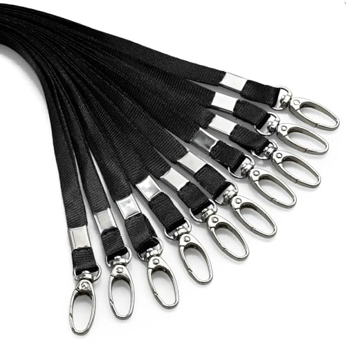 50Pcs Black Lanyard for ID Badges Nylon Flat Lanyard with Swivel Hook Bulk Lanyards for Office, School, Conference