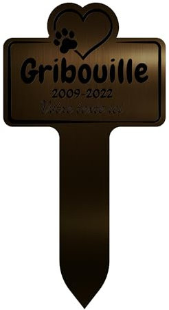 GRAVURE CONCEPT Gedenkstein für Tiere – personalisierbar PVC (Hund/Katze usw.) – (Modell 1/Bronze, schwarzer Text)