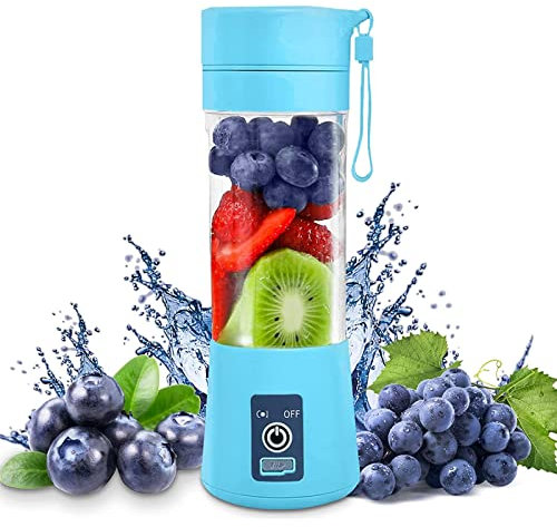 Portable Smoothie Blender With 6-Blades and USB Interface - Mini Blender for Shakes in Blue for Household