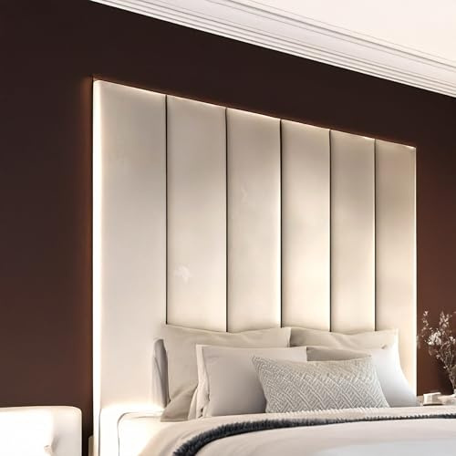 luxisleepltd Panels Tallest Plush velvet Fabric headboards Upholstered Headboard for divan bed frame sizes 3FT Single Small Double 4FT Double 4FT6 Kingsize 5FT + (Cream, 5ft kingsize-50'' Tall)