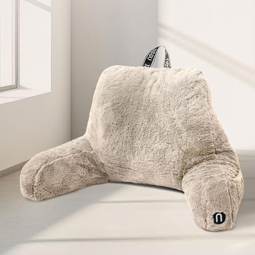 Nestl Pelz-Lesekissen, stilvolles Rückenkissen zum Sitzen im Bett, Kunstfell, Bettstuhlkissen mit Armen, Lesekissen zum Sitzen im Bett, Erwachsene und Kinder, Sit-Up-Rückenstützkissen für Bettruhe,