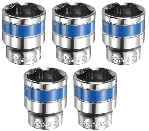 sourcing map 5 x 1/2-Zoll-Antrieb, 6-Punkt-Stecknuss, 27 mm, metrisch, flach, CR-V-Stahl, Klapp-Stecknuss, Spindel, Achsmutter, Schlag-Stecknuss für Zuhause, Auto, Sechskantmuttern, Schrauben,