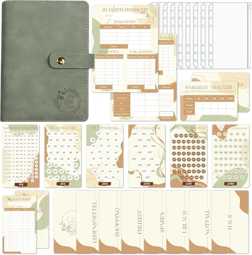 BIROYAL Spara pengar Challenge bok med 6 sparbössor – A6 budgetplanerare tysk – Spar Challenge budgetplanerare med 7 budgetSheet, 7 kategorier, 8 fodral, 1 budgetöversikt och kontantspårare