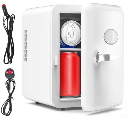 Vexloria Mini Fridge, 4L/6 Can Mini Fridge for Bedrooms, Portable Small Fridges, AC+DC Power Cooler, for Bedrooms, Cars, Offices; Skincare, Makeup, Cosmetics, Food