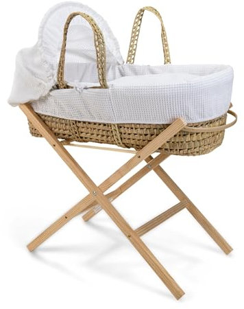 Handgewebtes Waffelmuster Moseskorb-Set mit faltbarem Ständer 75 x 28 cm (Weiß)