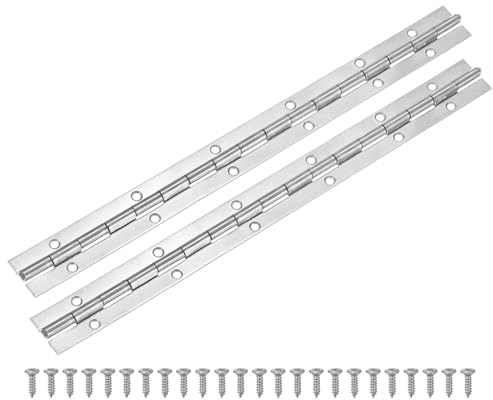 M METERXITY 2-Pack Piano Hinges 16 Inch Stainless Steel, Silver | Anti Rust Durable Strip, for Storage Box, Cabinet Door, Furniture Panel, Continuous Connection Hinge