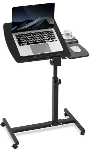 Warmiehomy Höhenverstellbarer Roll-Laptop-Schreibtisch, Überbetttisch mit 2 neigbaren Desktops, mobiler Stehpult Sofa Beistelltisch für Zuhause, Büro, Krankenhaus